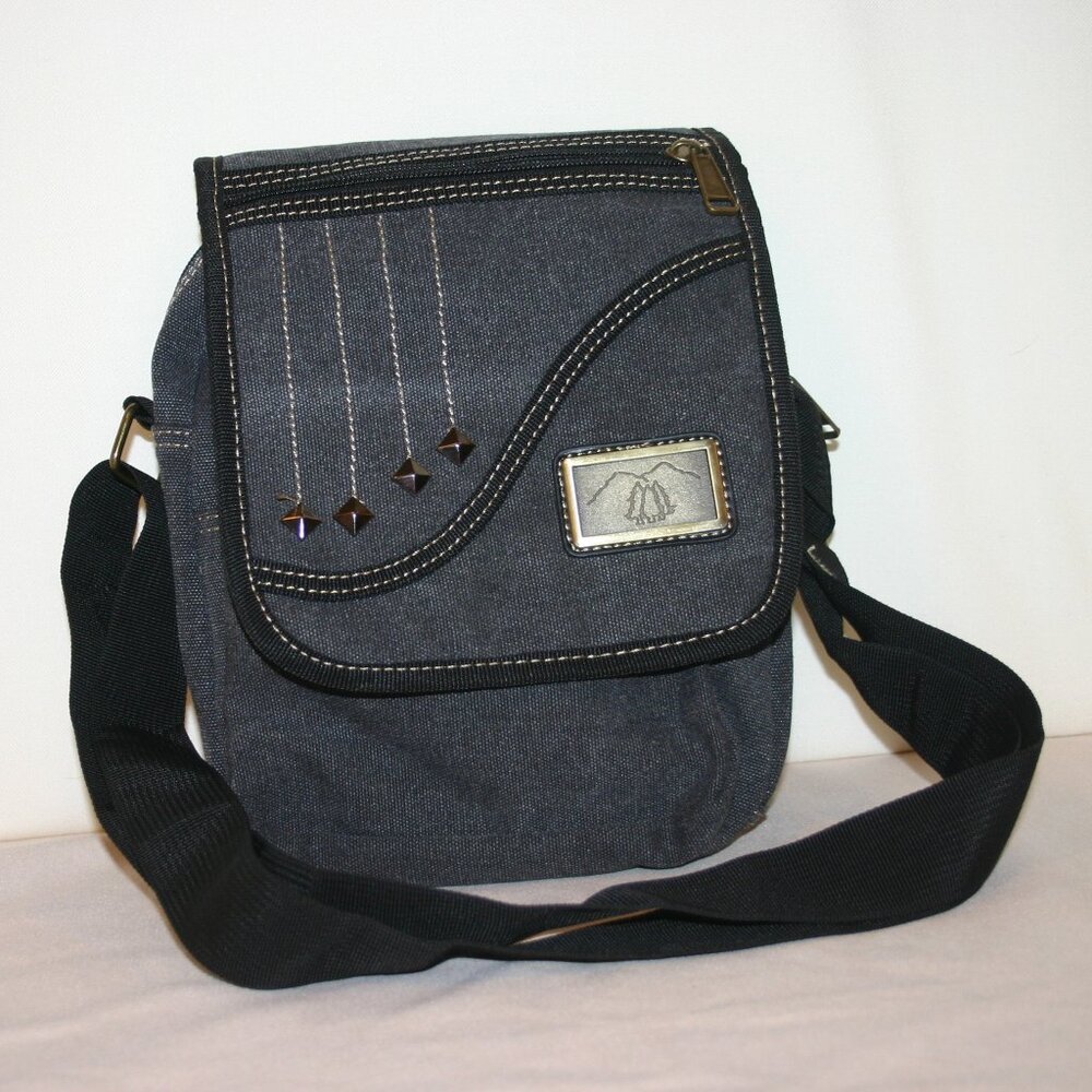 Prairie Schooner Triple Tree Black Canvas Shoulder Cross Body Bag R-965